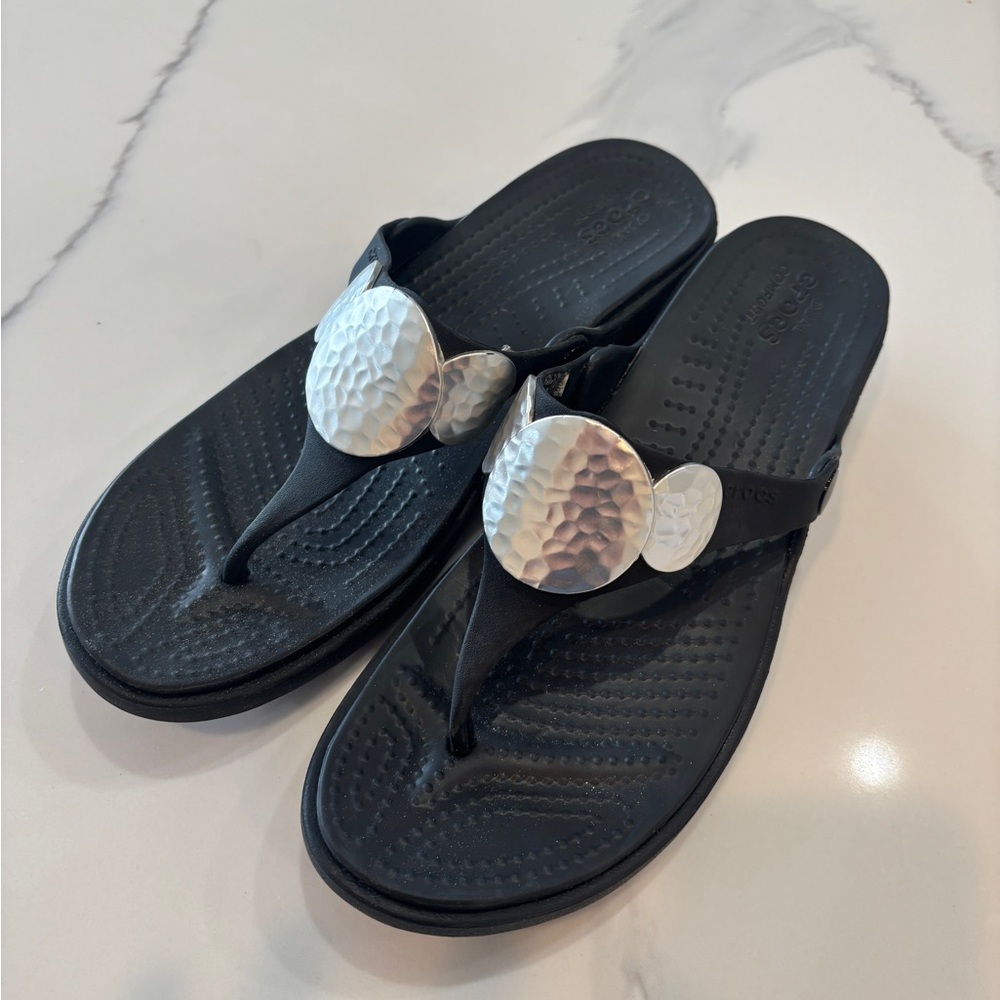 CROCS Black Sandals with Metallic Accents